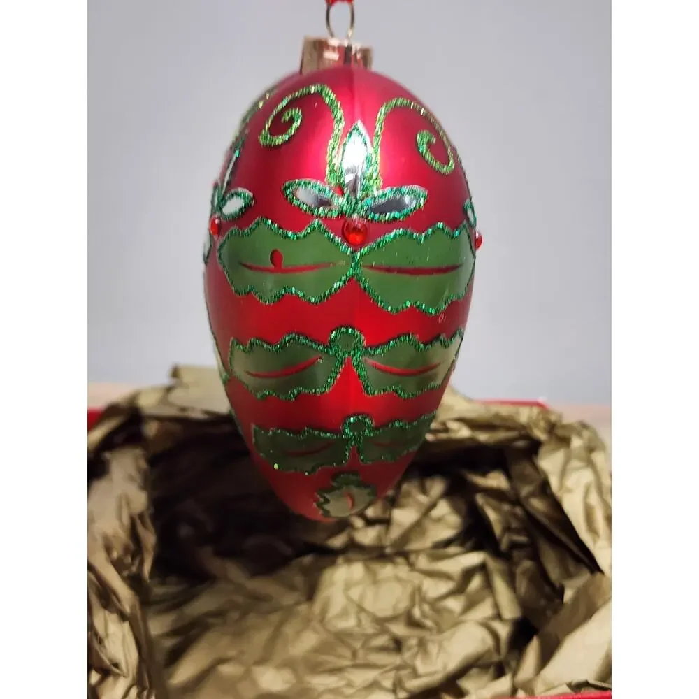 Waterford Ornamen Holiday Heirlooms Red Green Holly Jolly Heart Glass Christmas